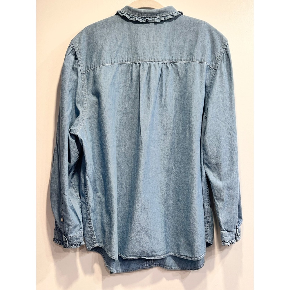 Lauren Ralph Lauren Denim Ruffle Shirt Womens 2X Blue Cotton Long Sleeve Blouse - Picture 11 of 13